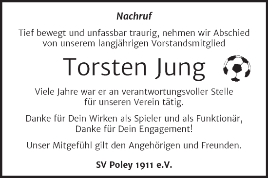 Traueranzeige von Torsten Jung von Super Sonntag Bernburg