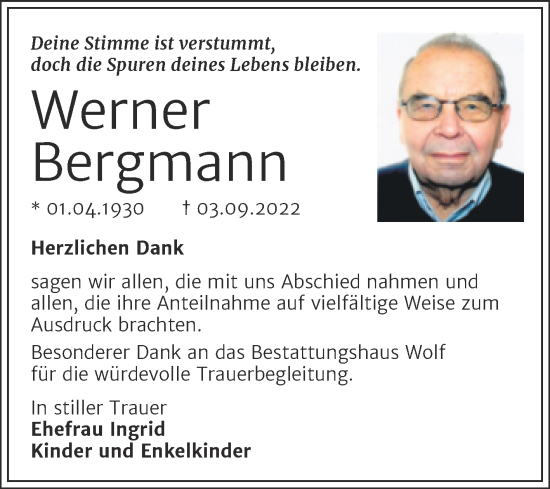 Traueranzeige von Werner Bergmann von Trauerkombi Weißenfels