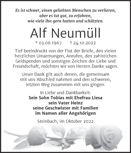 Traueranzeige von Alf Neumüll von Naumburger Tageblatt