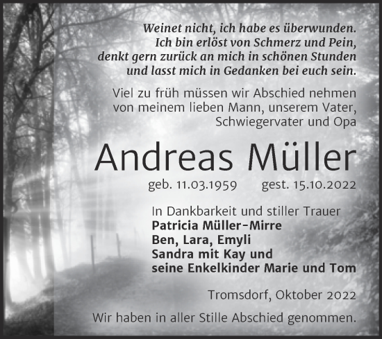 Traueranzeige von Andreas Müller von Super Sonntag Naumburg/Nebra