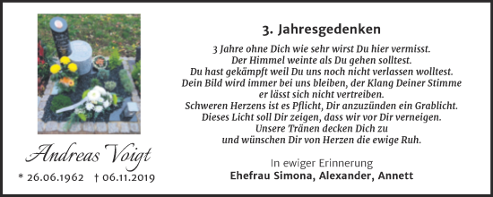 Traueranzeige von Andreas Voigt von Trauerkombi Bernburg