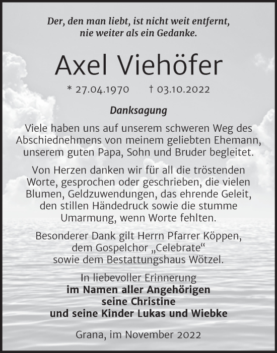 Traueranzeige von Axel Viehöfer von Trauerkombi Zeitz