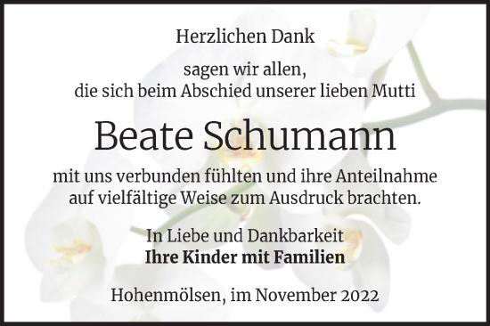 Traueranzeige von Beate Schumann von Trauerkombi Weißenfels