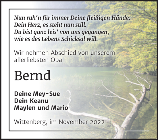 Traueranzeige von Bernd  von Trauerkombi Wittenberg