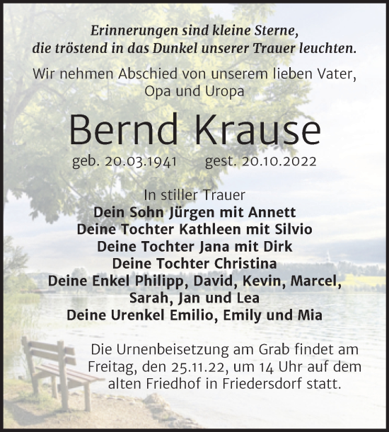 Traueranzeige von Bernd Krause von Trauerkombi Bitterfeld