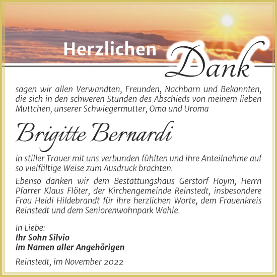 Traueranzeige von Brigitte Bernardi von Trauerkombi Aschersleben