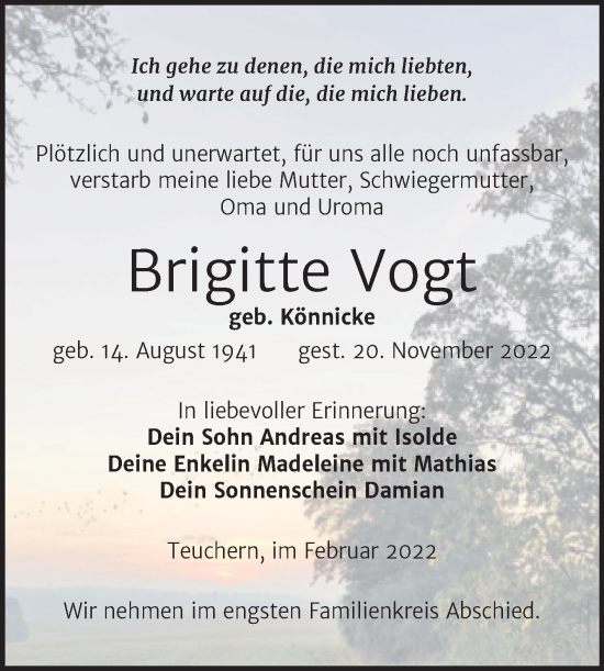 Traueranzeige von Brigitte Vogt von Trauerkombi Weißenfels