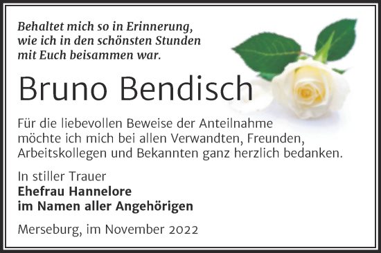 Traueranzeige von Bruno Bendisch von Trauerkombi Merseburg