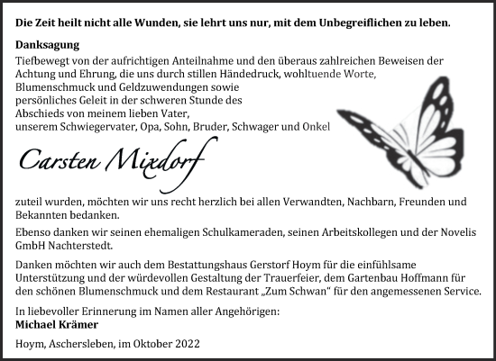 Traueranzeige von Carsten Mixdorf von Trauerkombi Aschersleben