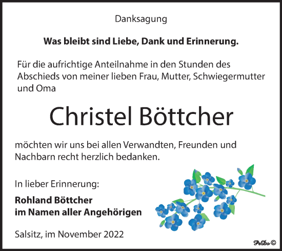 Traueranzeige von Christel Böttcher von Trauerkombi Zeitz