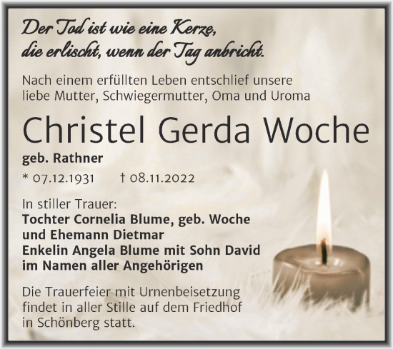 Traueranzeige von Christel Gerda Woche von Trauerkombi Bitterfeld