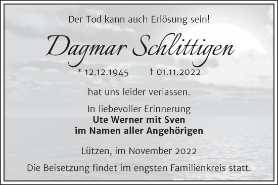 Traueranzeige von Dagmar Schlittigen von Trauerkombi Weißenfels