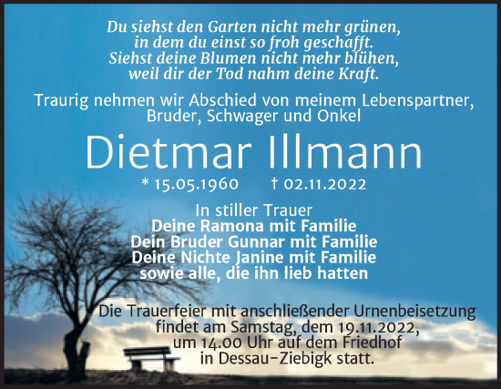 Traueranzeige von Dietmar Illmann von Trauerkombi Dessau