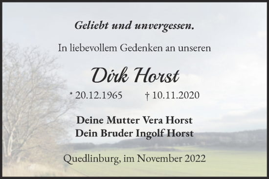 Traueranzeige von Dirk Horst von Mitteldeutsche Zeitung Quedlingburg