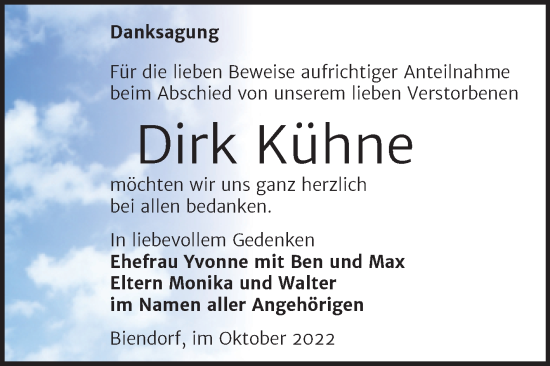 Traueranzeige von Dirk Kühne von Trauerkombi Aschersleben