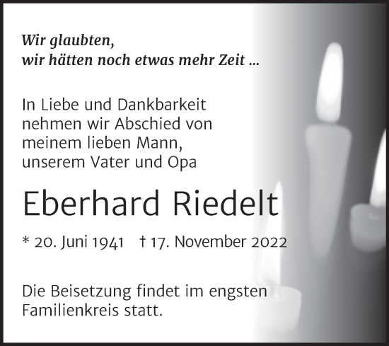 Traueranzeige von Eberhard Riedelt von Trauerkombi Dessau