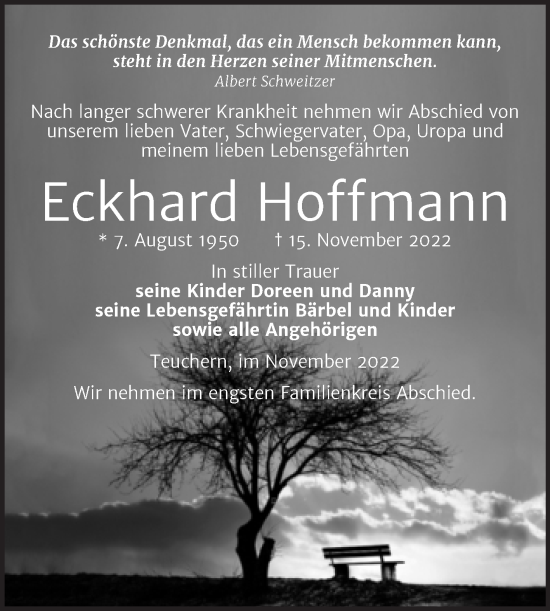 Traueranzeige von Eckhard Hoffmann von Trauerkombi Weißenfels