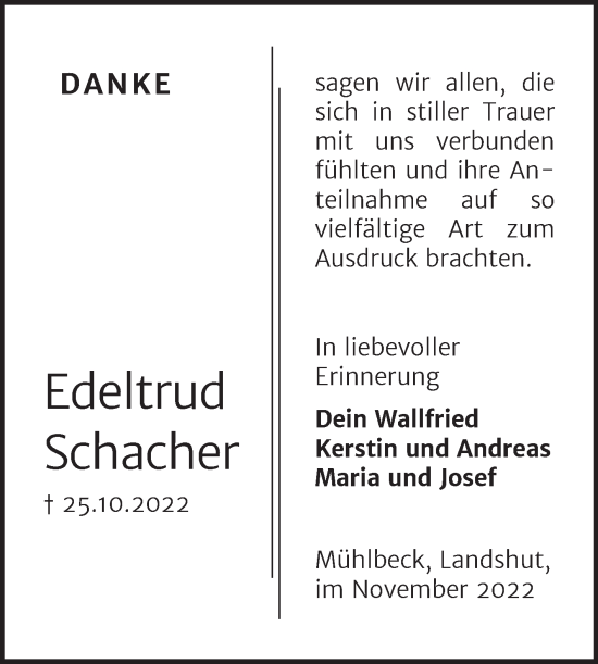Traueranzeige von Edeltrud Schacher von Trauerkombi Bitterfeld
