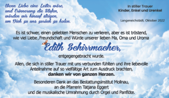 Traueranzeige von Edith Schirrmacher von Trauerkombi Merseburg