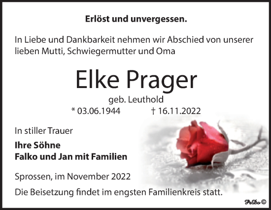Traueranzeige von Elke Prager von Trauerkombi Zeitz