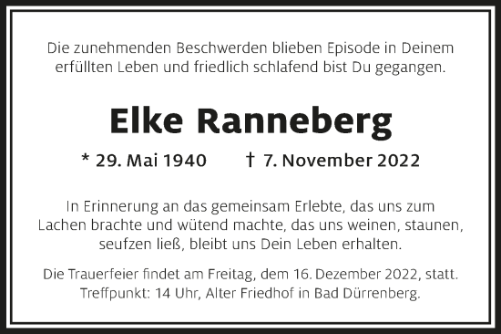 Traueranzeige von Elke Ranneberg von Trauerkombi Merseburg