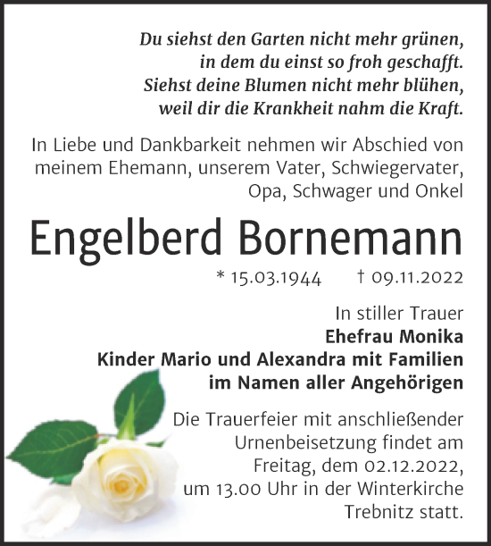 Traueranzeige von Engelberd Bornemann von Trauerkombi Bernburg