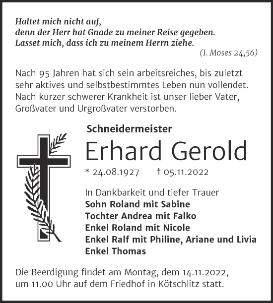 Traueranzeige von Erhard Gerold von Trauerkombi Merseburg