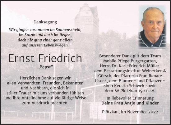 Traueranzeige von Ernst Friedrich von Trauerkombi Bernburg
