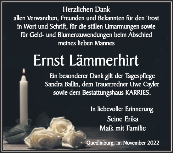 Traueranzeige von Ernst Lämmerhirt von Trauerkombi Quedlinburg