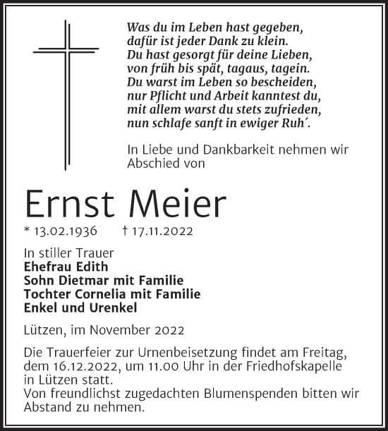 Traueranzeige von Ernst Meier von Trauerkombi Weißenfels