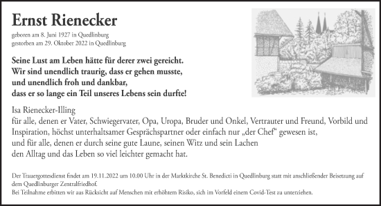 Traueranzeige von Ernst Rienecker von Trauerkombi Aschersleben