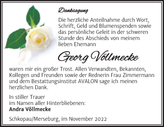 Traueranzeige von Georg Völlmecke von Trauerkombi Merseburg