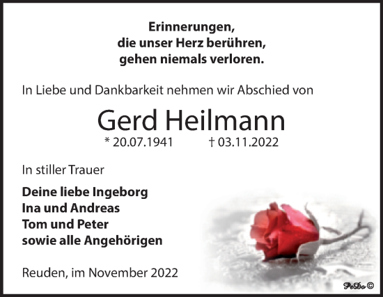 Traueranzeige von Gerd Heilmann von Trauerkombi Zeitz