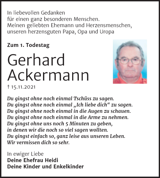 Traueranzeige von Gerhard Ackermann von Trauerkombi Wittenberg