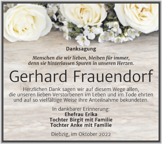 Traueranzeige von Gerhard Frauendorf von Trauerkombi Köthen