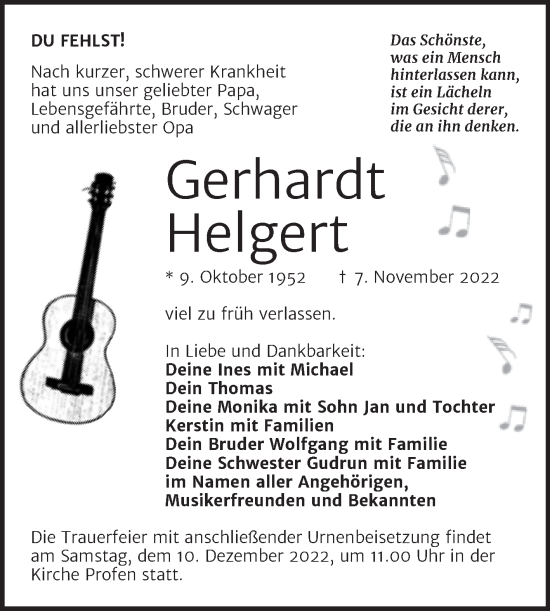 Traueranzeige von Gerhardt Helgert von Trauerkombi Zeitz