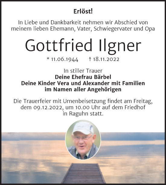Traueranzeige von Gottfried Ilgner von Trauerkombi Bitterfeld