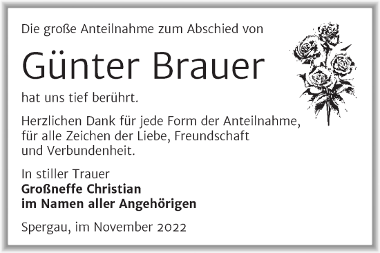Traueranzeige von Günter Brauer von Trauerkombi Merseburg