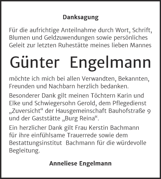 Traueranzeige von Günter Engelmann von Trauerkombi Dessau