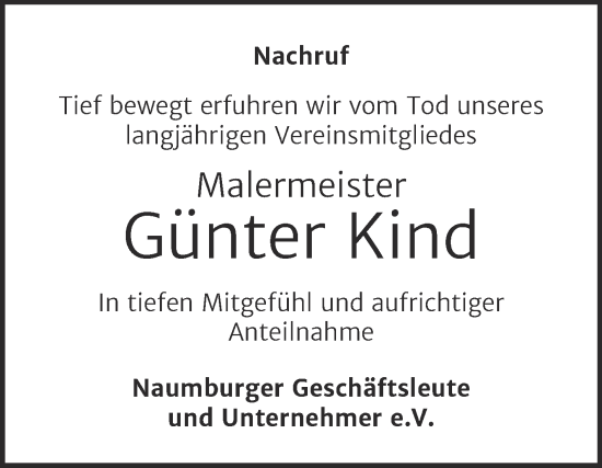 Traueranzeige von Günter Kind von Naumburger Tageblatt