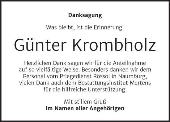 Traueranzeige von Günter Krombholz von Wochenspiegel Naumburg/Nebra
