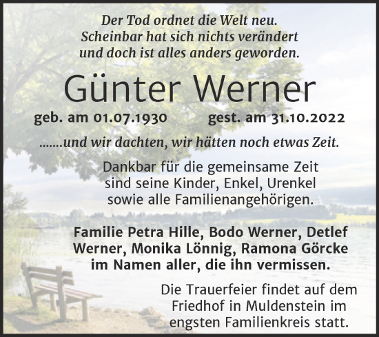 Traueranzeige von Günter Werner von Mitteldeutsche Zeitung Bitterfeld