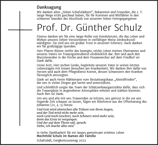 Traueranzeige von Günther Schulz von Trauerkombi Merseburg