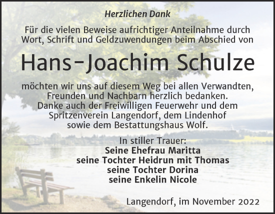 Traueranzeige von Hans-Joachim Schulze von Trauerkombi Weißenfels
