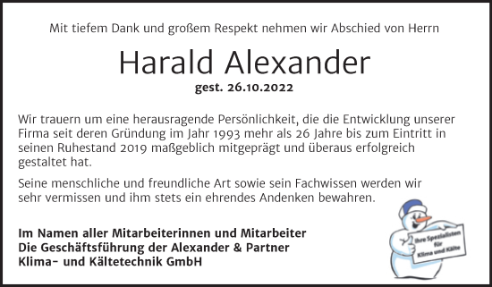 Traueranzeige von Harald Alexander von Mitteldeutsche Zeitung Halle/Saalkreis