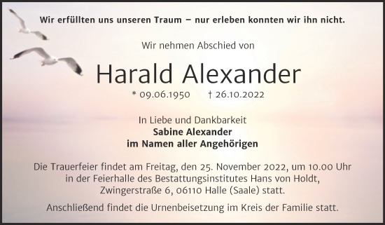 Traueranzeige von Harald Alexander von Mitteldeutsche Zeitung Halle/Saalkreis