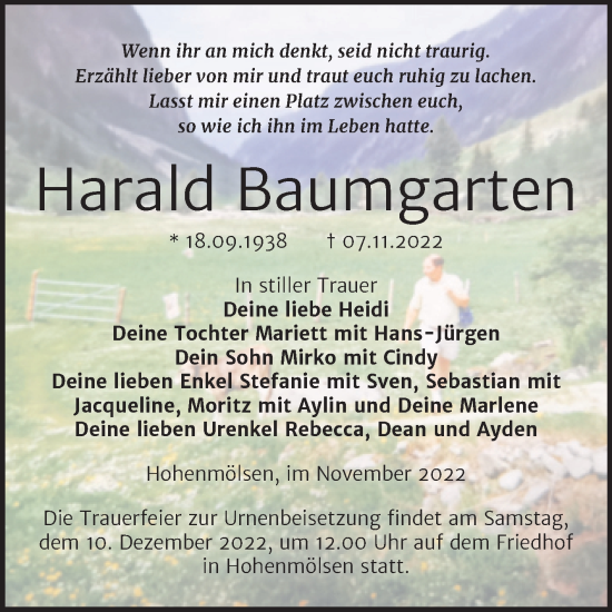 Traueranzeige von Harald Baumgarten von Trauerkombi Weißenfels
