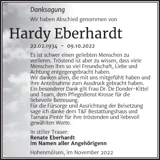 Traueranzeige von Hardy Eberhardt von Trauerkombi Weißenfels