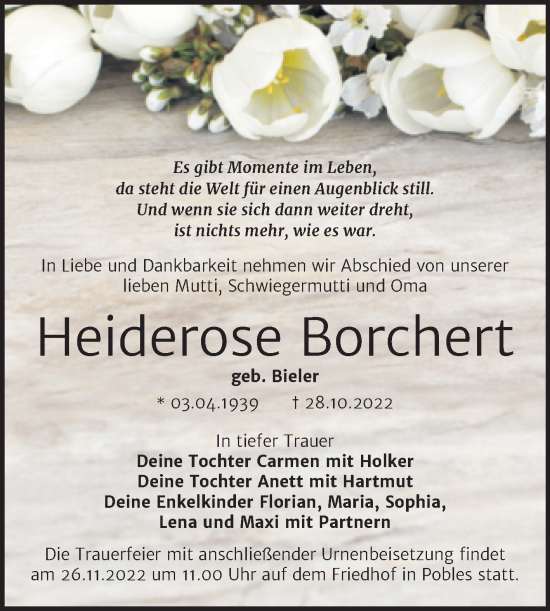 Traueranzeige von Heiderose Borchert von Trauerkombi Weißenfels