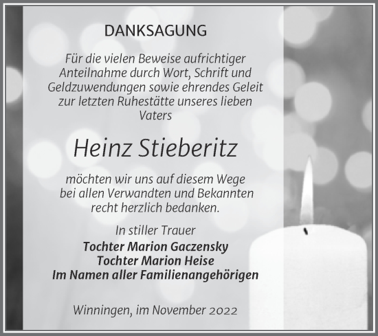 Traueranzeige von Heinz Stieberitz von Trauerkombi Aschersleben